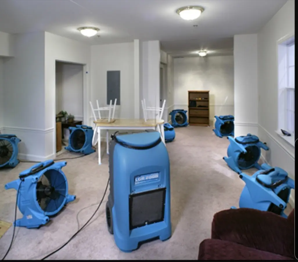 Air movers and dehumidifier setup for Water Damage Restoration in Lower Pottsgrove